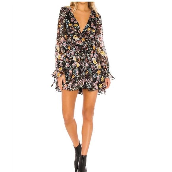 Free People Dresses & Skirts - Free People Closer to the Heart Floral Chiffon Mini Dress‎ Black Multi size XS